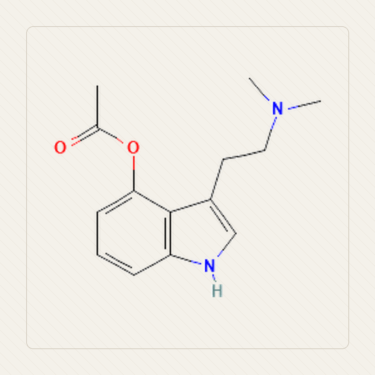 4-AcO-DMT O-acetylo-psylocyna، رسم تعليمي للبنية الجزيئية