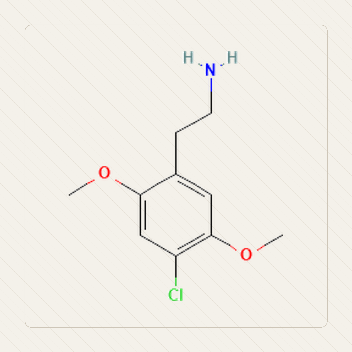 2C-C 2,5-dimetoksy-4-chlorofenetyloamina، رسم تعليمي للبنية الجزيئية