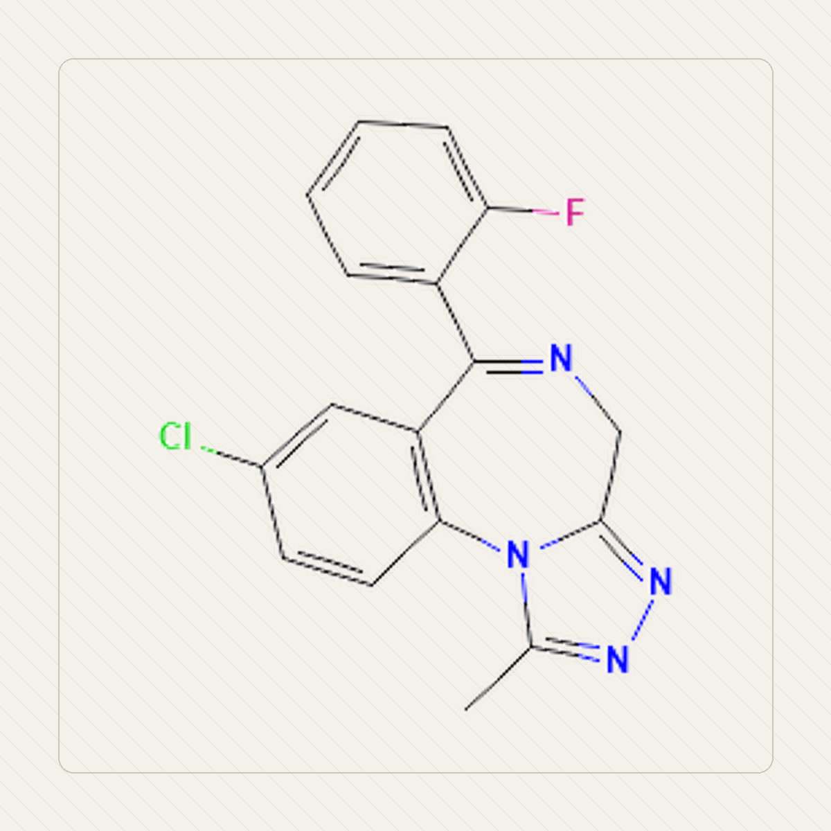 Flualprazolam، رسم تعليمي للبنية الجزيئية