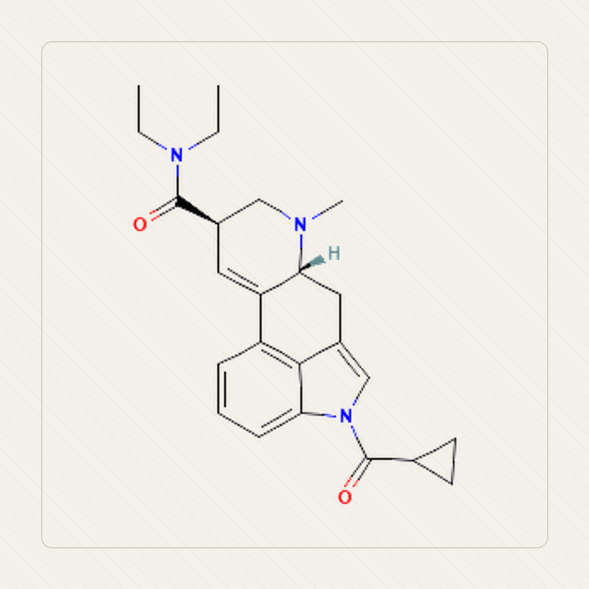 1cP-LSD 1-cyclopropionylo-LSD، رسم تعليمي للبنية الجزيئية