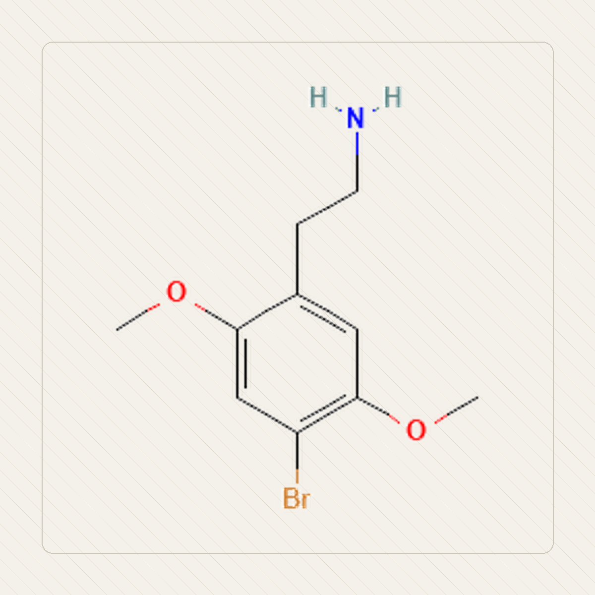 2C-B 4-bromo-2,5-dimetoksyfenetyloamina، رسم تعليمي للبنية الجزيئية